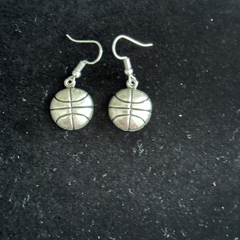 Silver Basketball Charm Drop Earrings - Women Jewelry